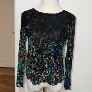 Coldwater Creek Long Sleeve Top Size XS S M Crinkly Blue Aqua Gold